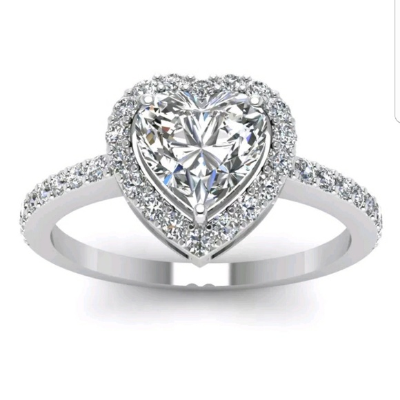 Sterling silver ring heart shape&simulated diamond - Picture 2 of 4